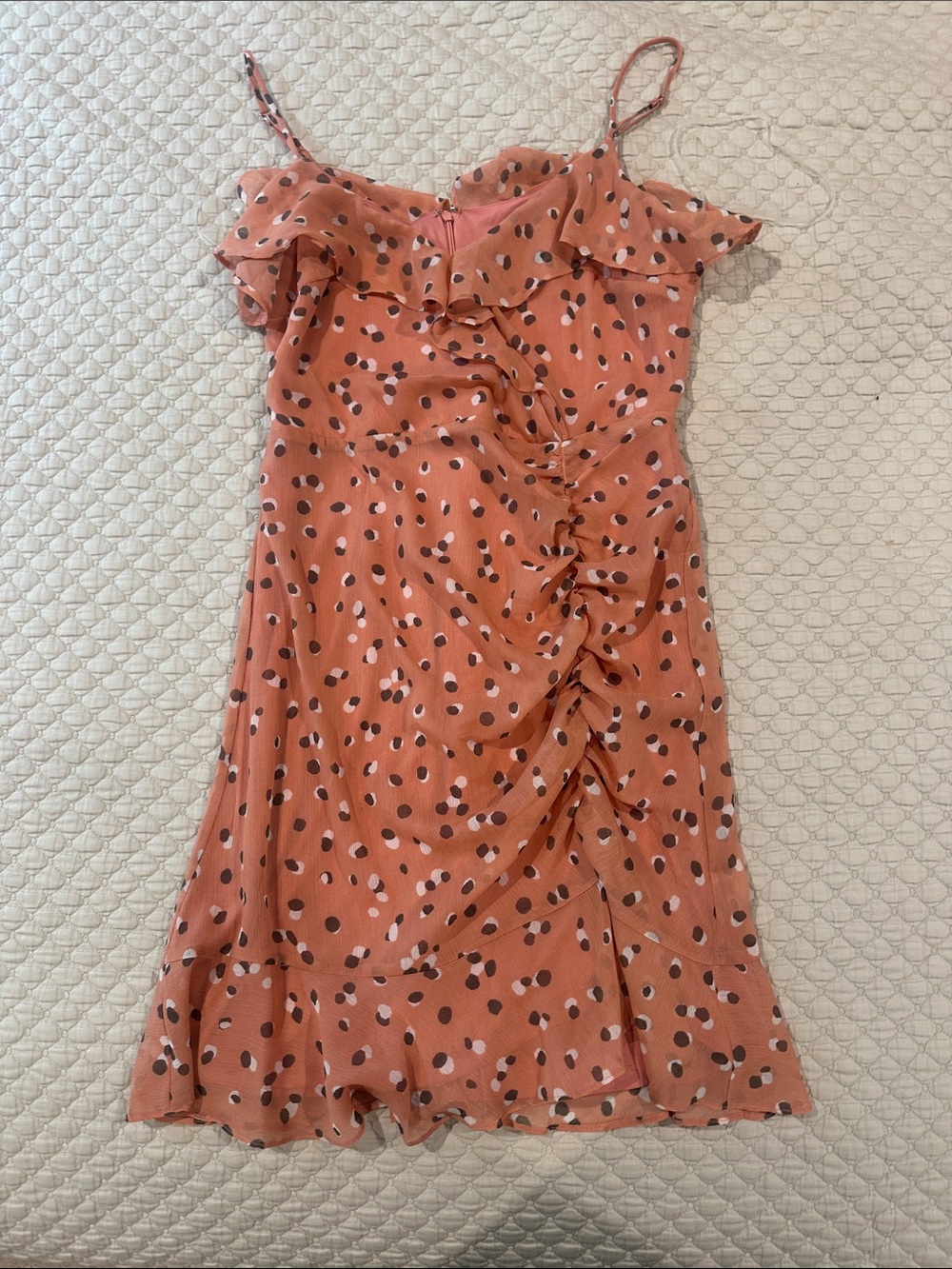 All in Favor Rust Pink Polka Dot Ruffle Sundress